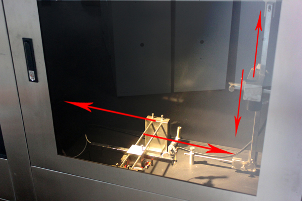 CZF-5型水平垂直燃烧仪本生灯和式样架沿箭头方向自动行进